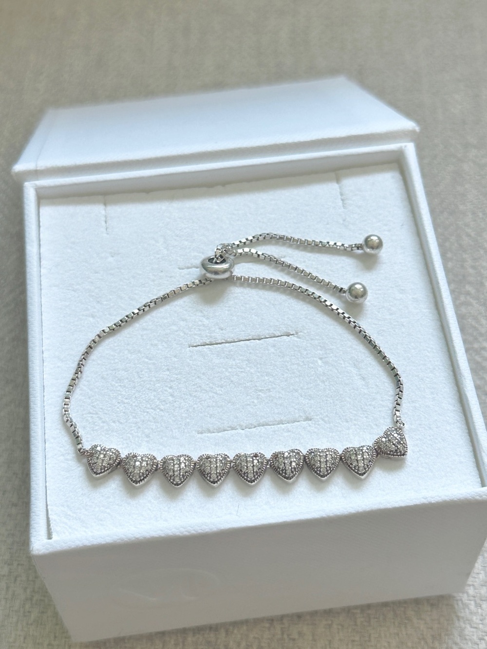 Sterling Silver 925 Pave Cz Heart Bracelet